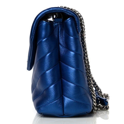 Saint Laurent Metallic Calfskin Y Quilted Monogram Small Loulou Chain Satchel Blue Royal 7 of 18
