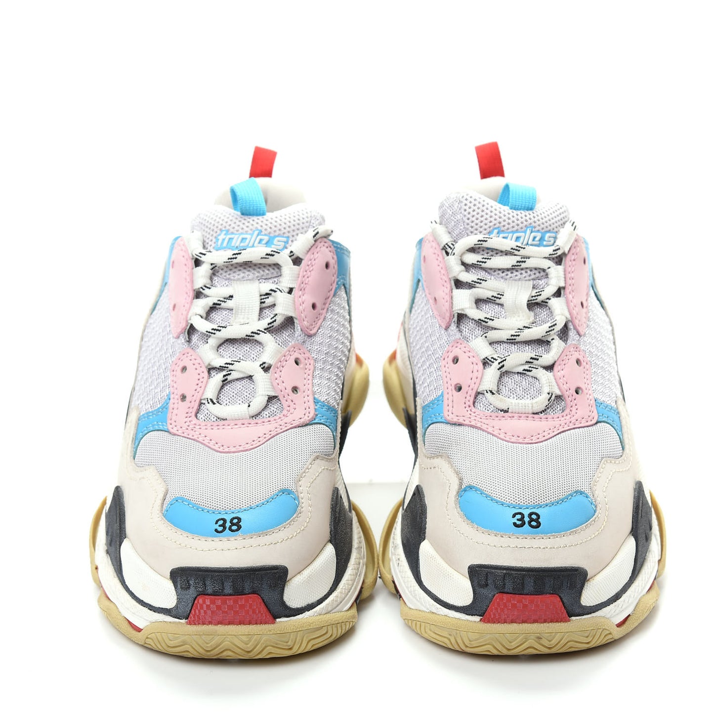 Fabric Mesh Womens Triple S Sneakers 38 White Blue Pink