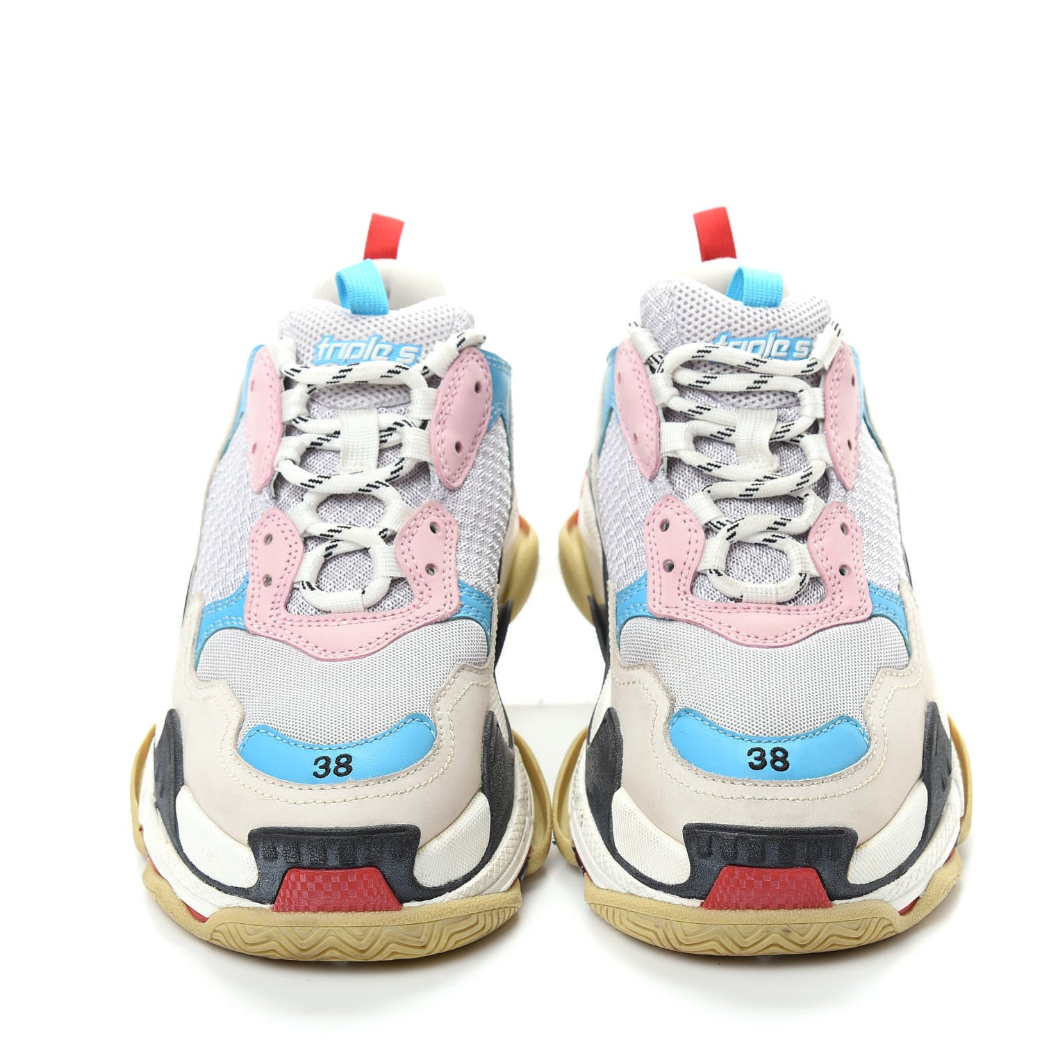 Balenciaga Fabric Mesh Womens Triple S Sneakers 38 White Blue Pink 6 of 10