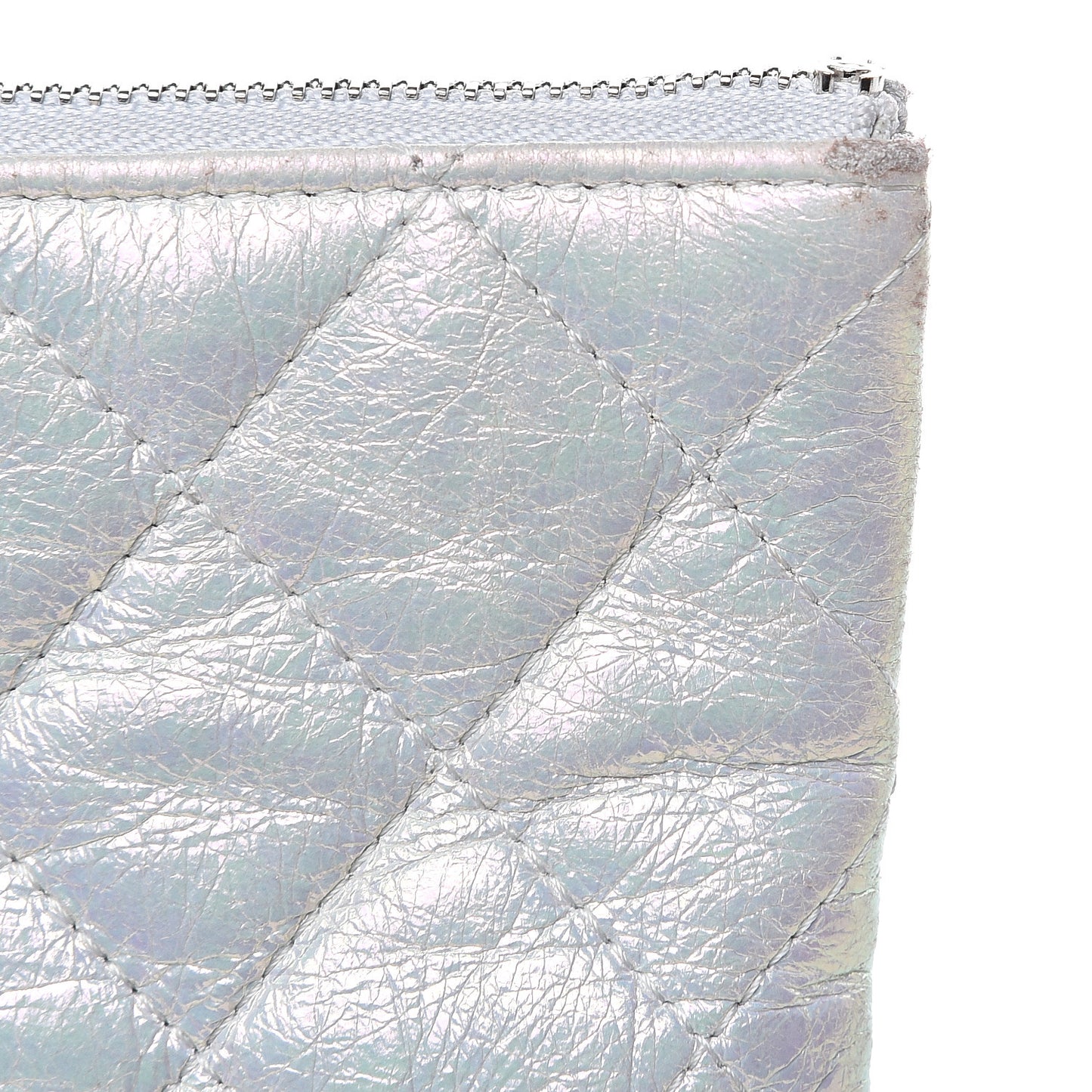 Iridescent Crumpled Calfskin CC Ripples Medium Cosmetic Case White