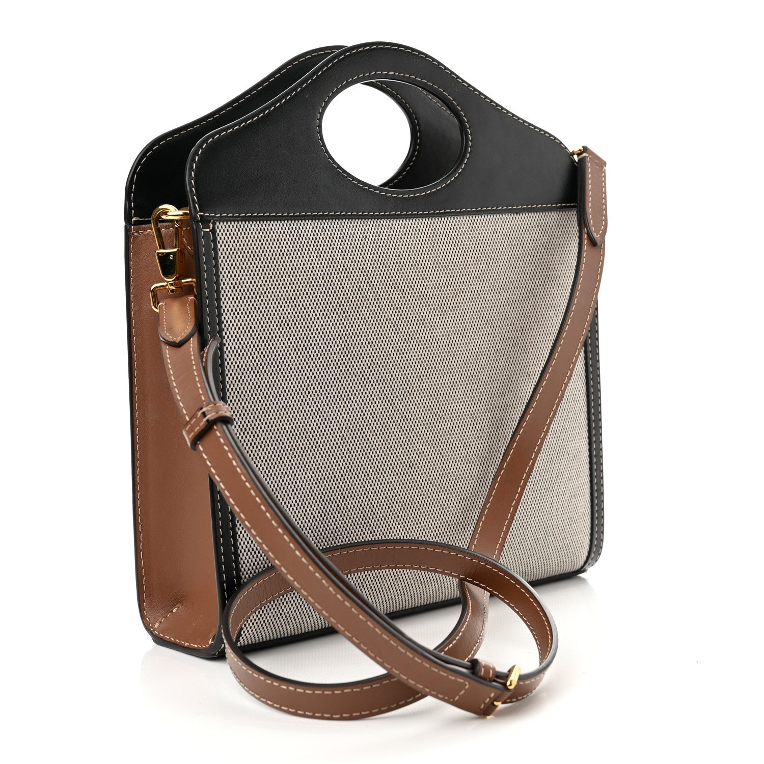 Burberry Smooth Calfskin Canvas Two Tone Mini Pocket Bag Black Tan 3 of 11