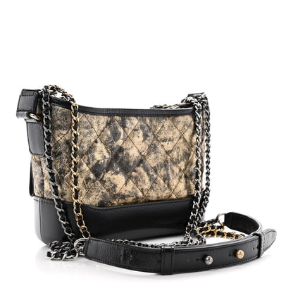Chanel Metallic Crumpled Goatskin Quilted Small Gabrielle Hobo Black Gold 3 of 12