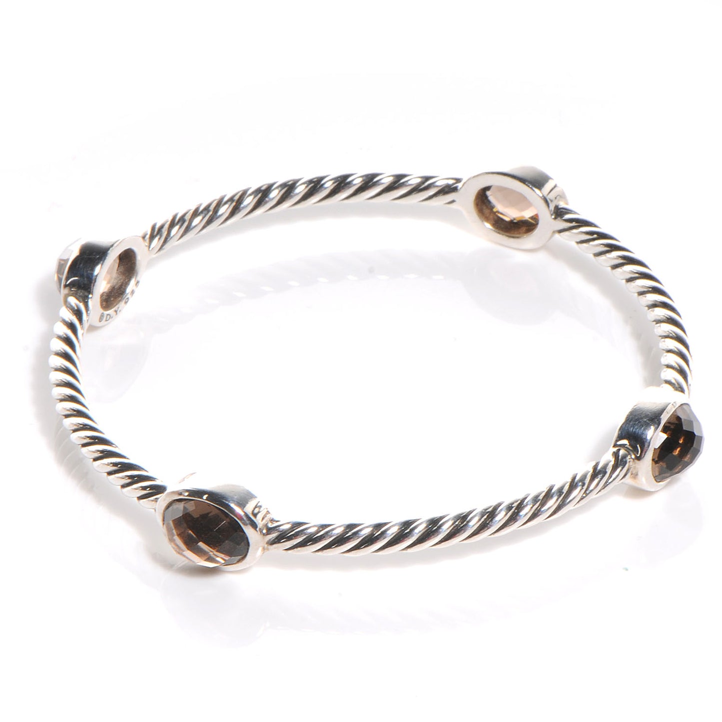 Sterling Silver Renaissance Oval Station Bangle Smoky Quartz