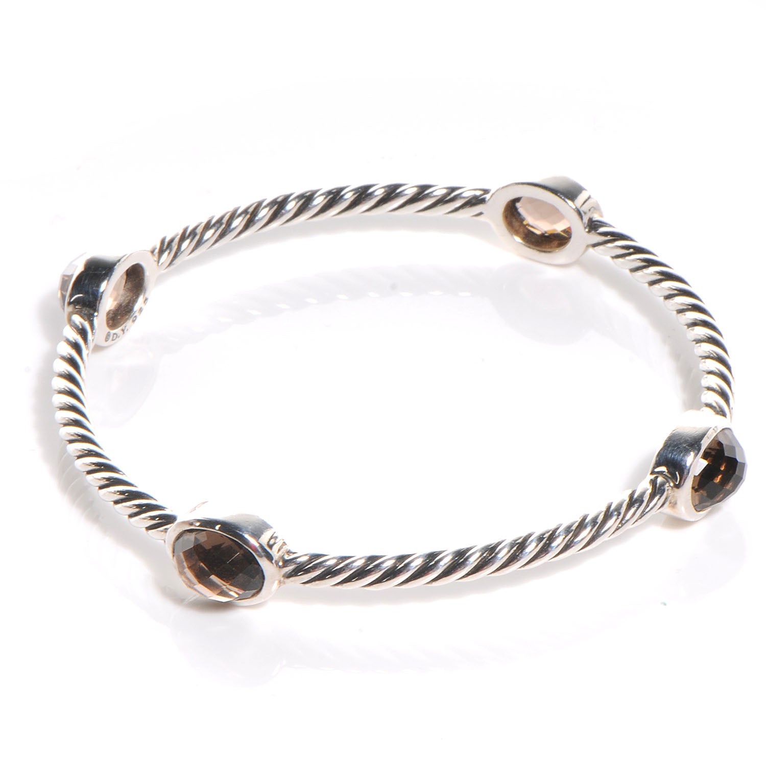 David Yurman Sterling Silver Renaissance Oval Station Bangle Smoky Quartz 4 of 4