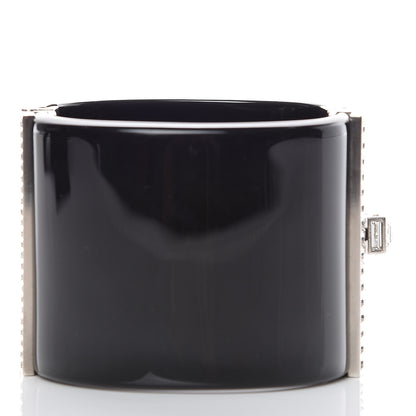 Chanel Resin Crystal Baguette CC Wide Cuff Black 3 of 6