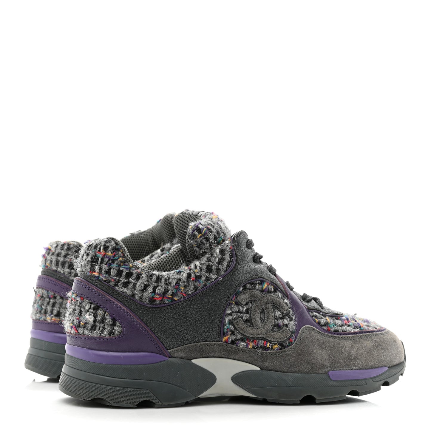 Suede Tweed Goatskin CC Sneakers 36 Grey Purple