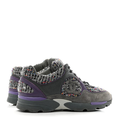 Chanel Suede Tweed Goatskin CC Sneakers 36 Grey Purple 5 of 9