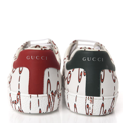 Gucci Calfskin GucciGhost Print Mens Ace Sneakers 11 White Hibiscus Red 5 of 10