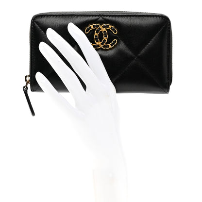 Chanel Goatskin Quilted Medium Chanel 19 Zipped Wallet Black 2 of 8