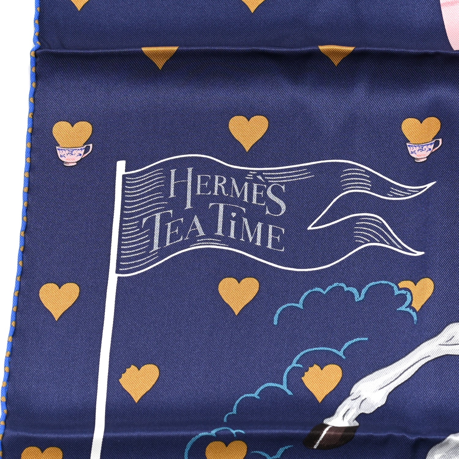 Hermes Silk Tea Time Scarf 70 Marine Vieux Rose 4 of 6