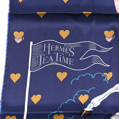 Hermes Silk Tea Time Scarf 70 Marine Vieux Rose 4 of 6