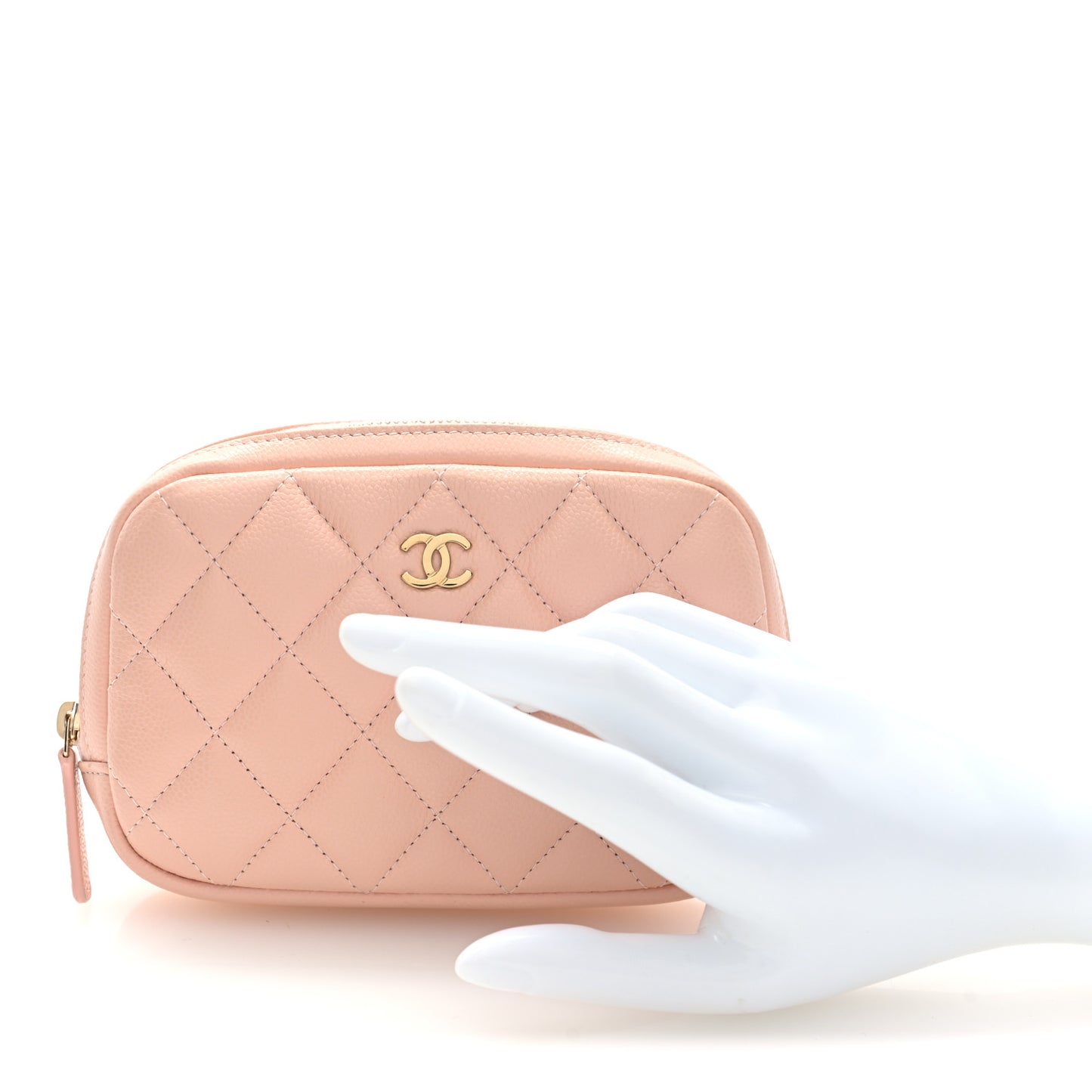 Caviar Quilted Small Curvy Pouch Cosmetic Case Light Pink
