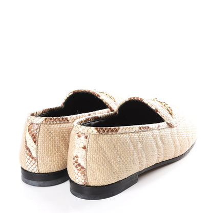 Gucci Raffia Elaphe Matelasse Horsebit Womens Jordaan Loafers 37.5 Natural Cream Brown 4 of 9