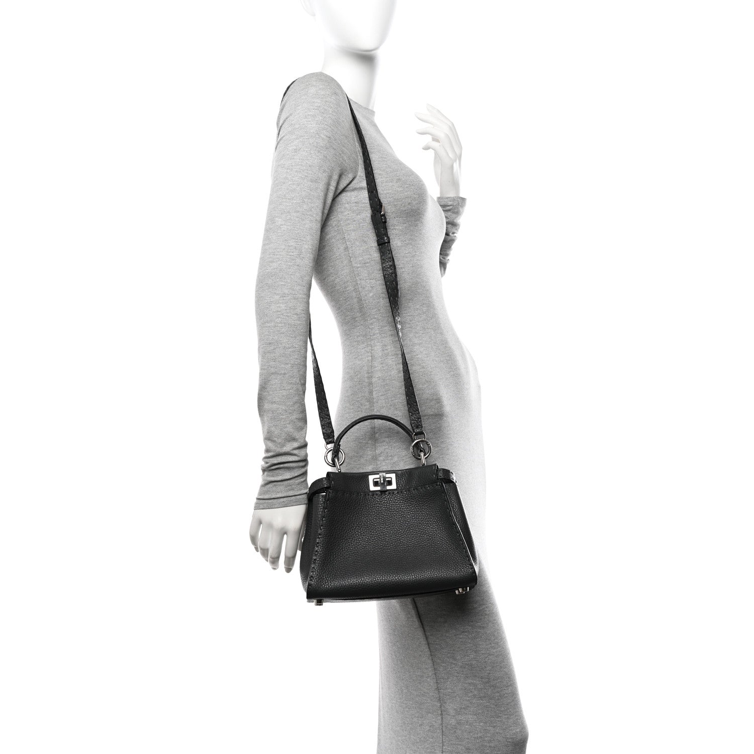 Fendi Cuoio Romano Selleria Bi-Color Mini Peekaboo Iconic Satchel Asfalto Latte 2 of 10