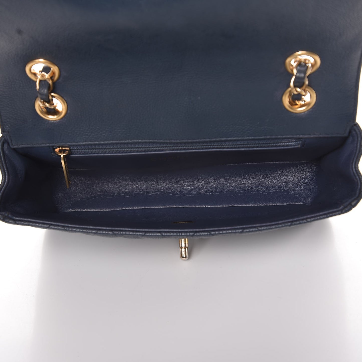 Crumpled Grained Calfskin Small Two Tone Flap Navy