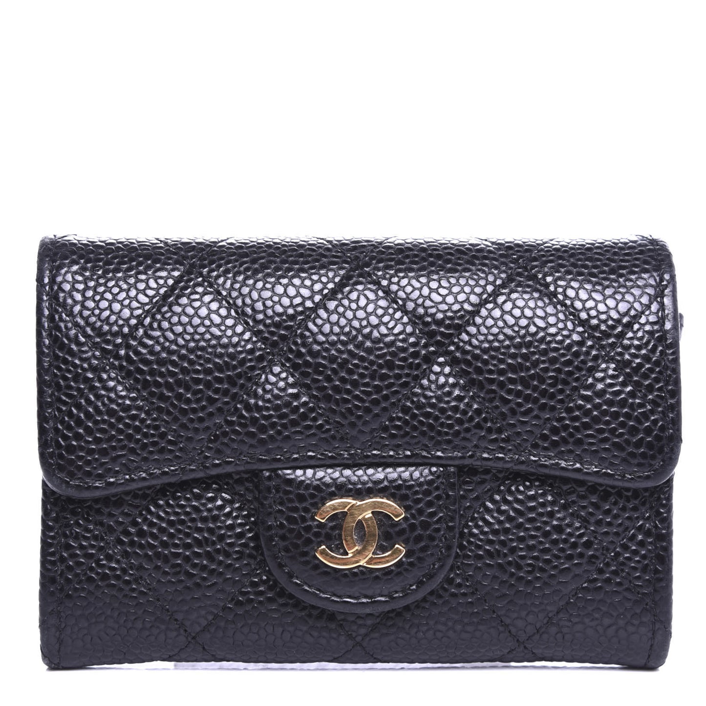 Caviar Quilted Flap Card Holder Black