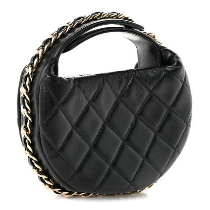 Chanel Lambskin Quilted Chain Around Pouch Hobo Black 2 of 9