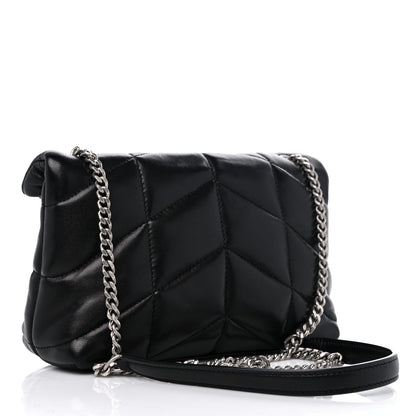 Saint Laurent Lambskin Quilted Toy Loulou Puffer Monogram Chain Satchel Black 3 of 10