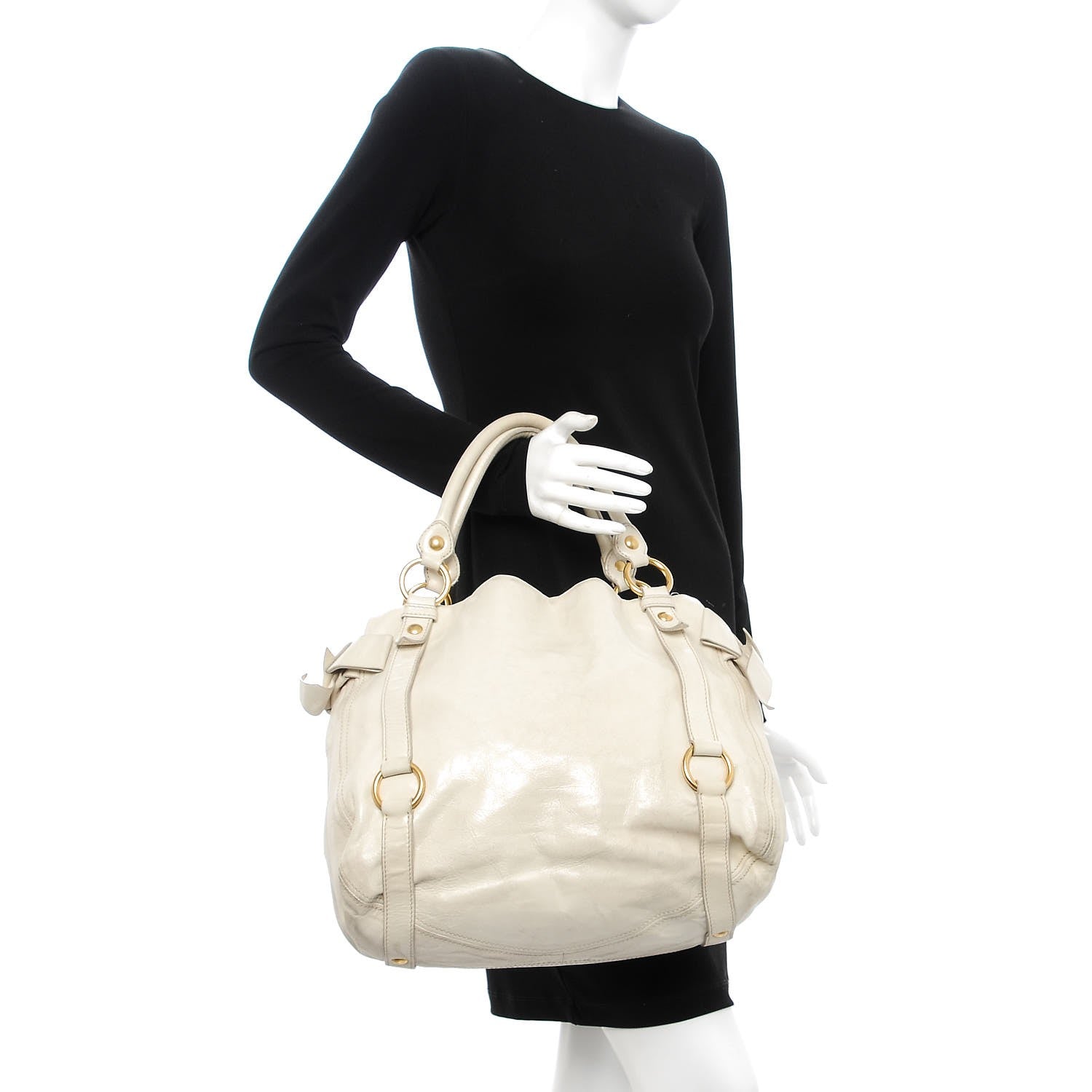 Miu Miu Vitello Lux Bow Bag Quarzo 2 of 20