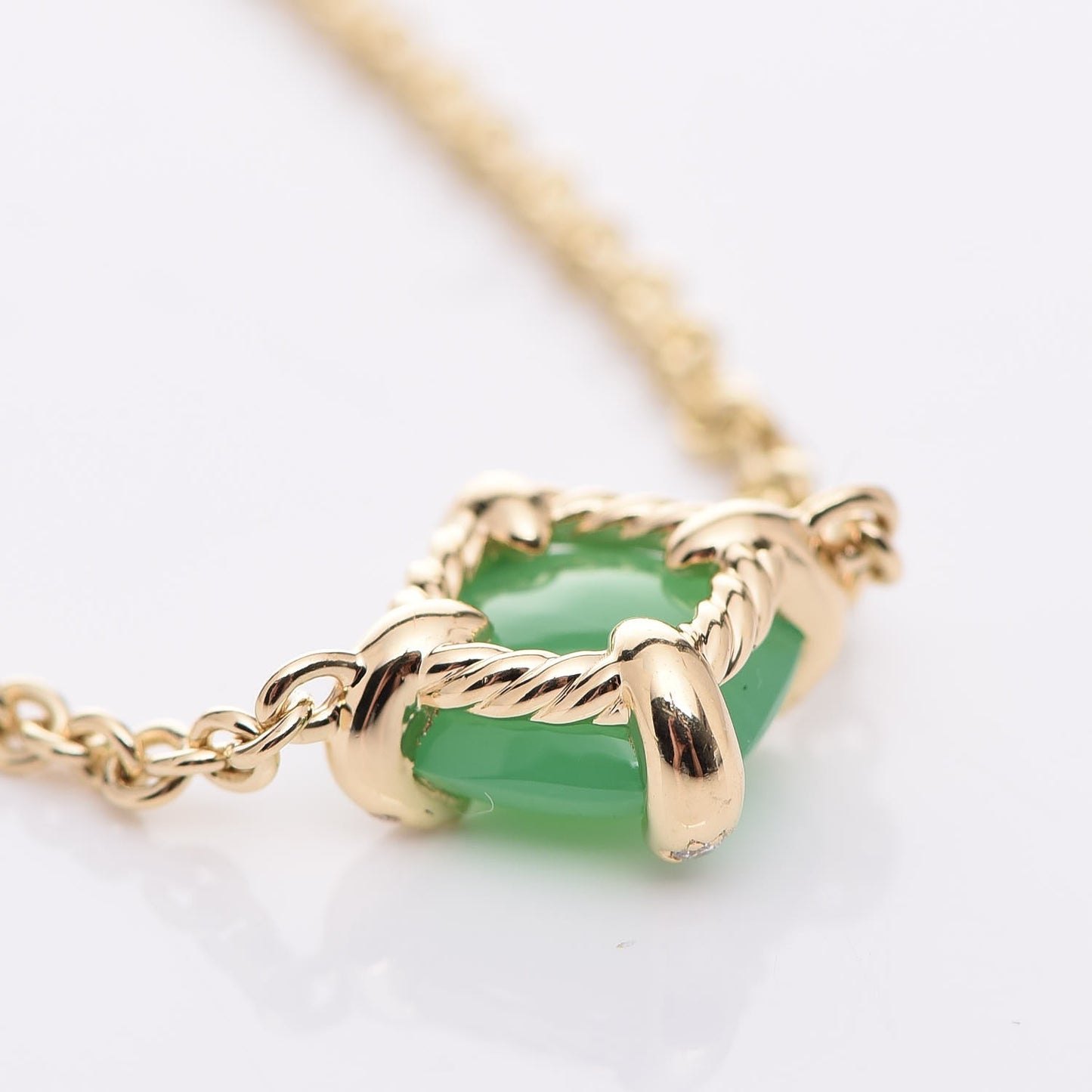 18K Yellow Gold Diamond Chrysoprase 8mm Chatelaine Bracelet