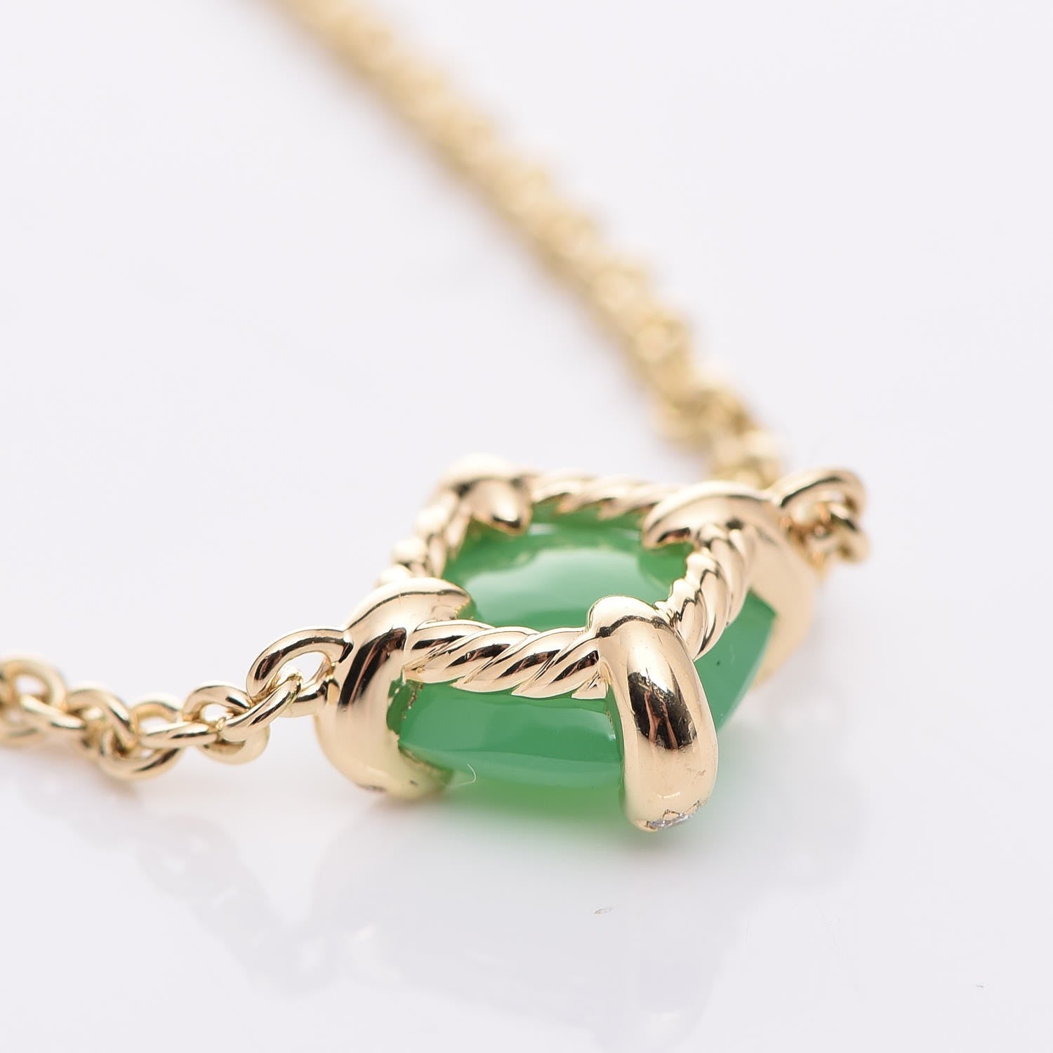 David Yurman 18K Yellow Gold Diamond Chrysoprase 8mm Chatelaine Bracelet 6 of 7