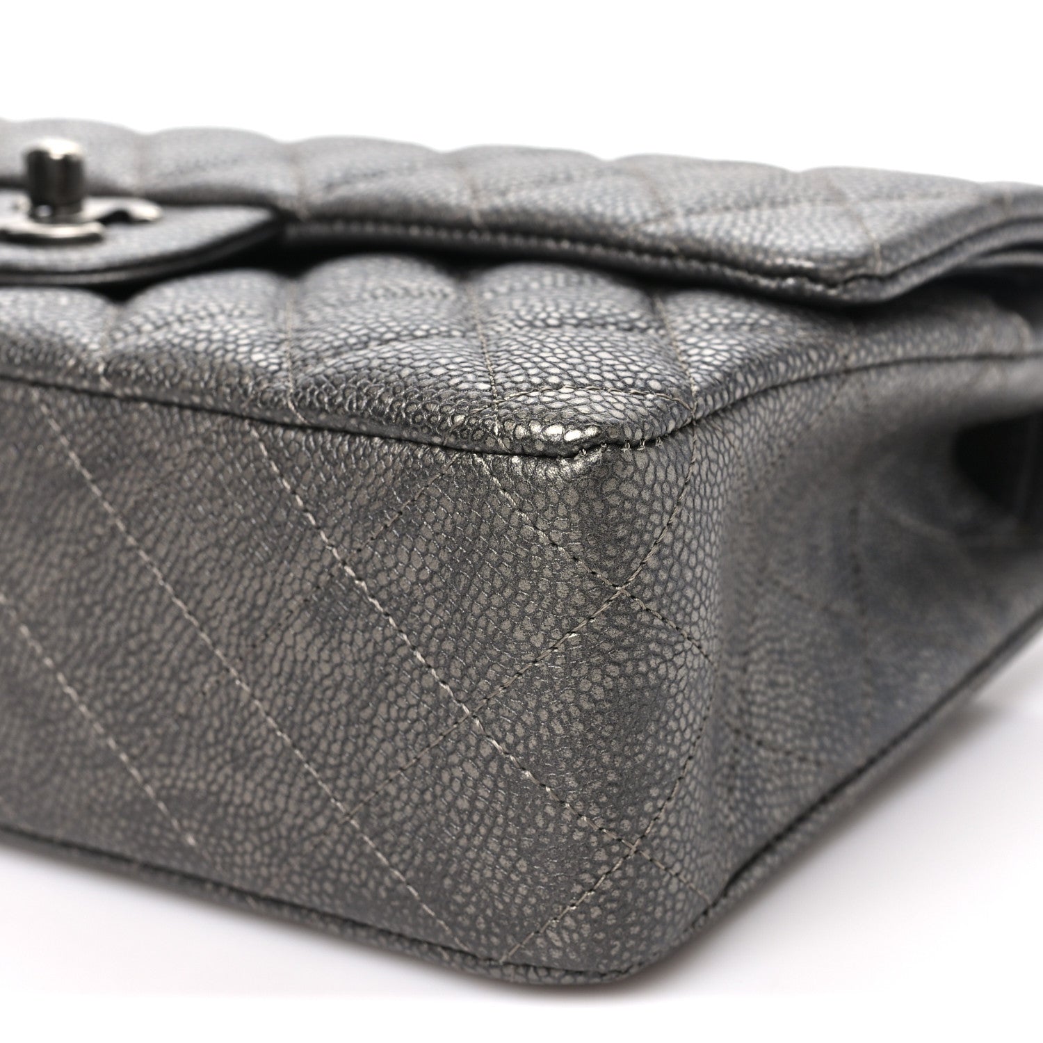 Chanel Metallic Caviar Quilted Medium Double Flap Dark Grey 10 of 10