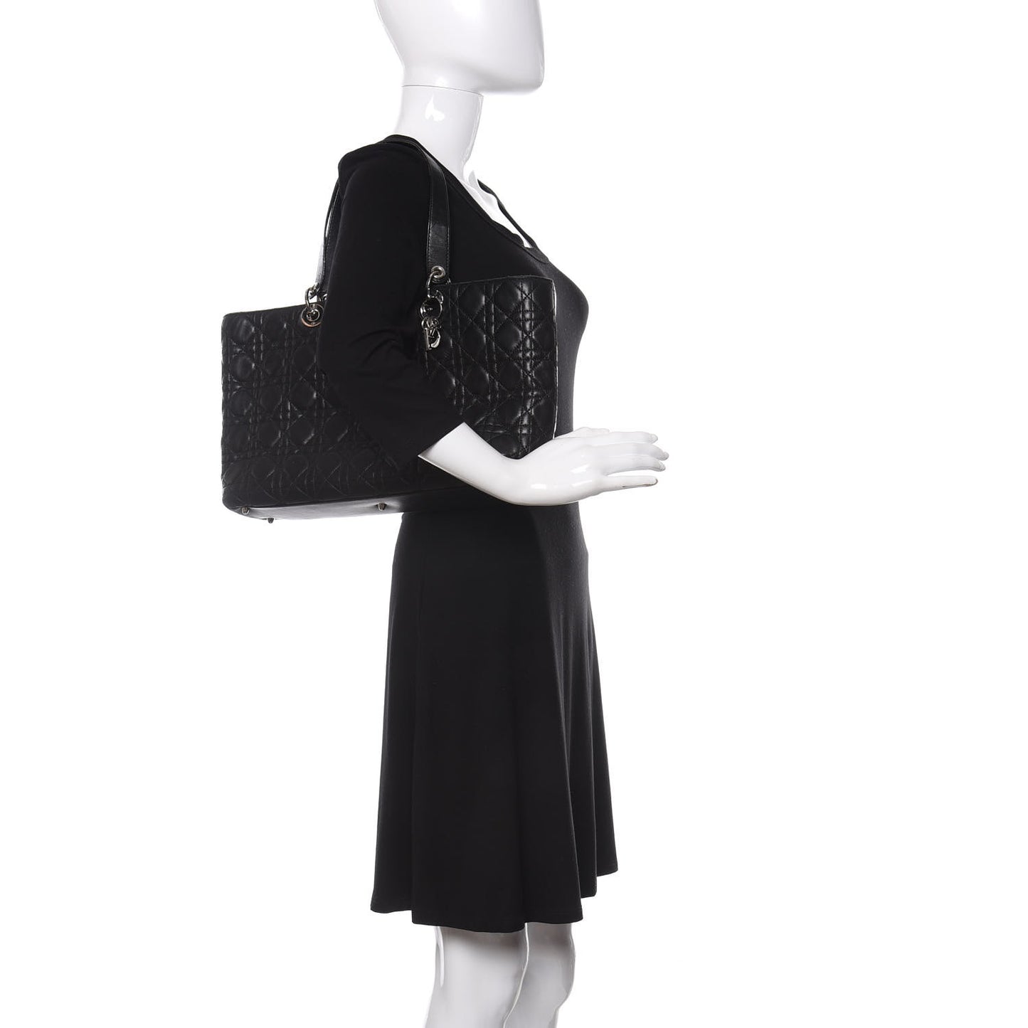 Lambskin Cannage Large Lady Dior Shopper Tote Black