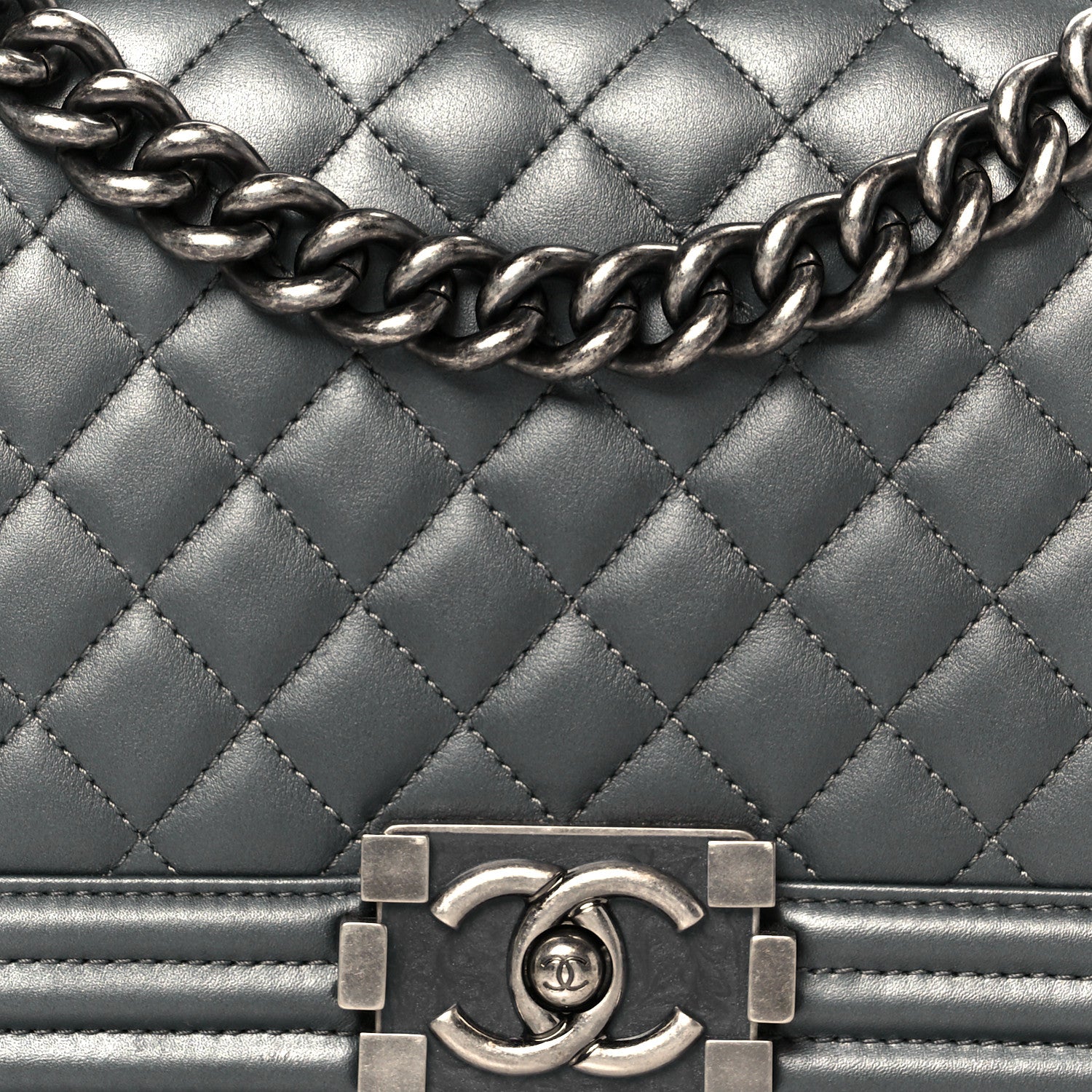 Chanel Metallic Calfskin Quilted Medium Boy Flap Dark Silver 8 of 10