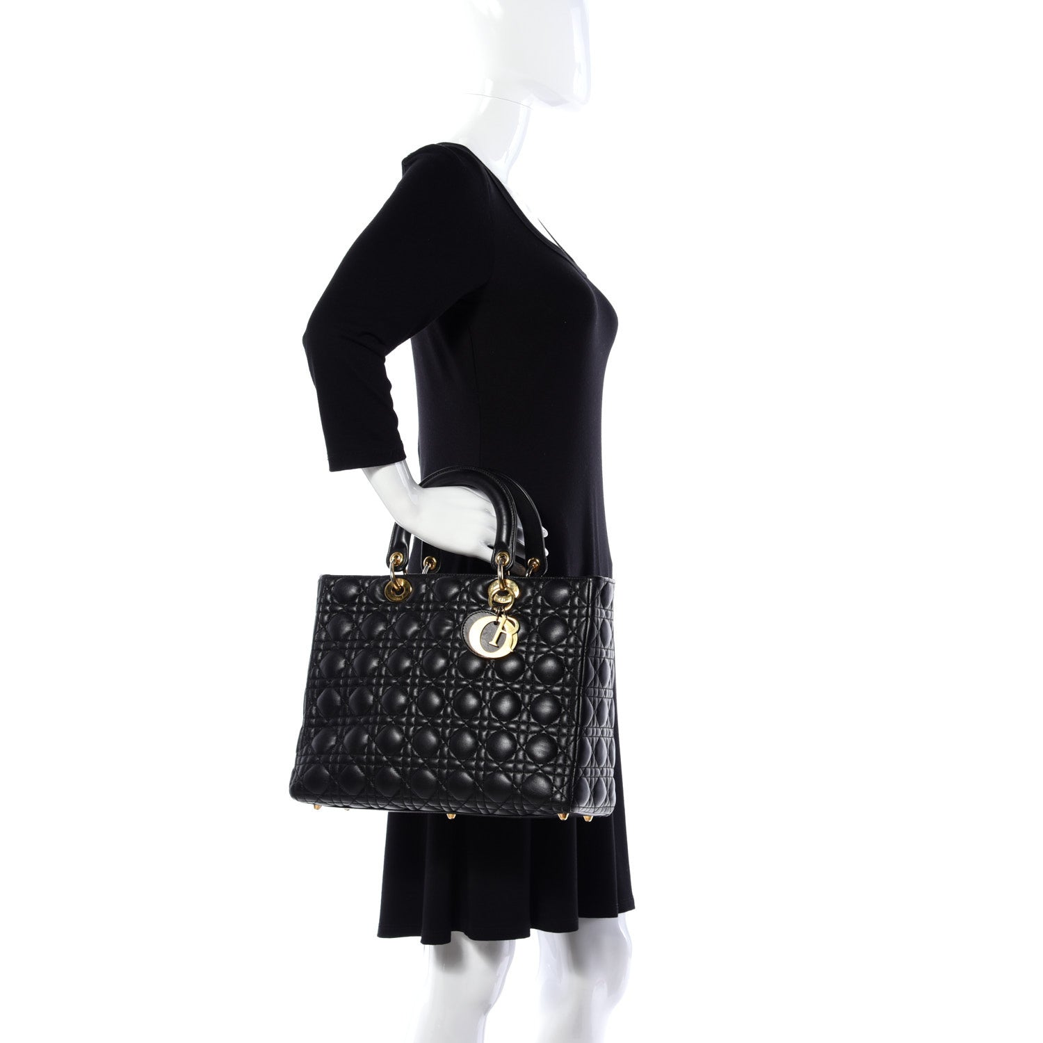 Christian Dior Lambskin Cannage Large Lady Dior Black 3 of 11
