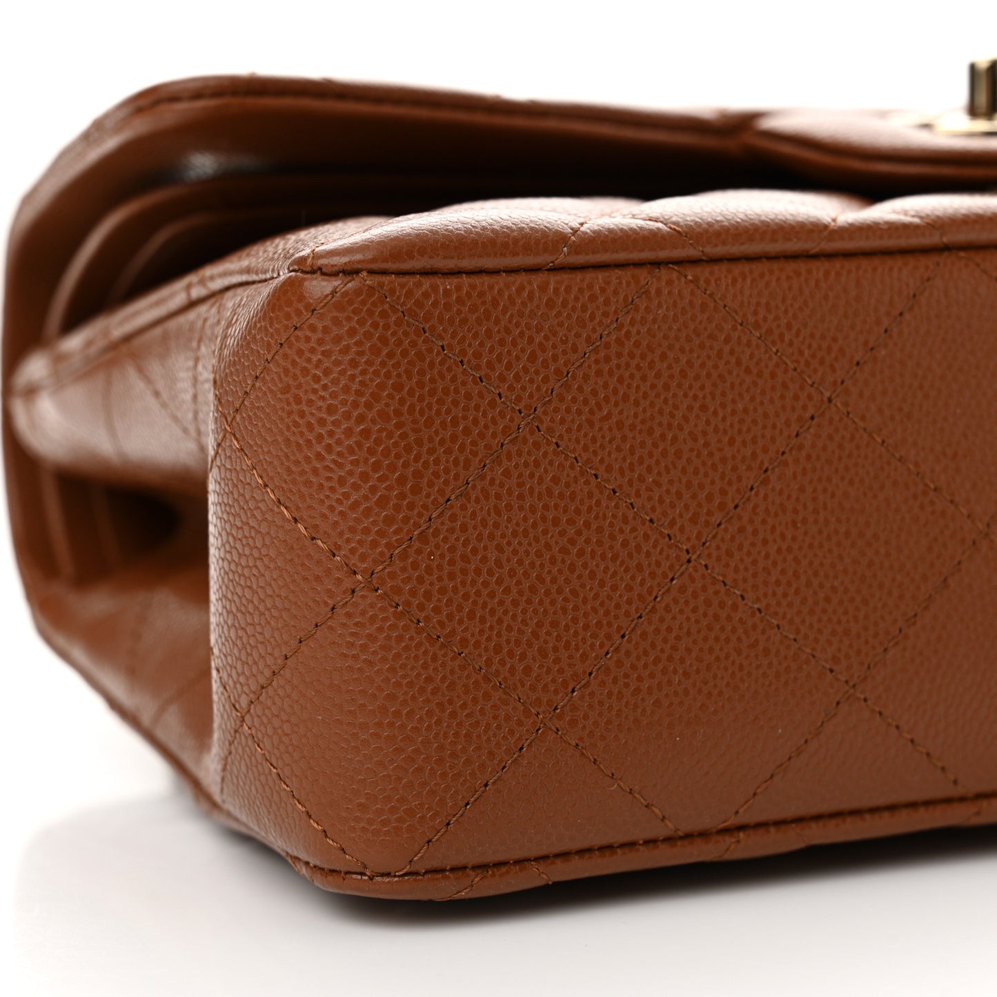 Caviar Quilted Small Double Flap Light Brown