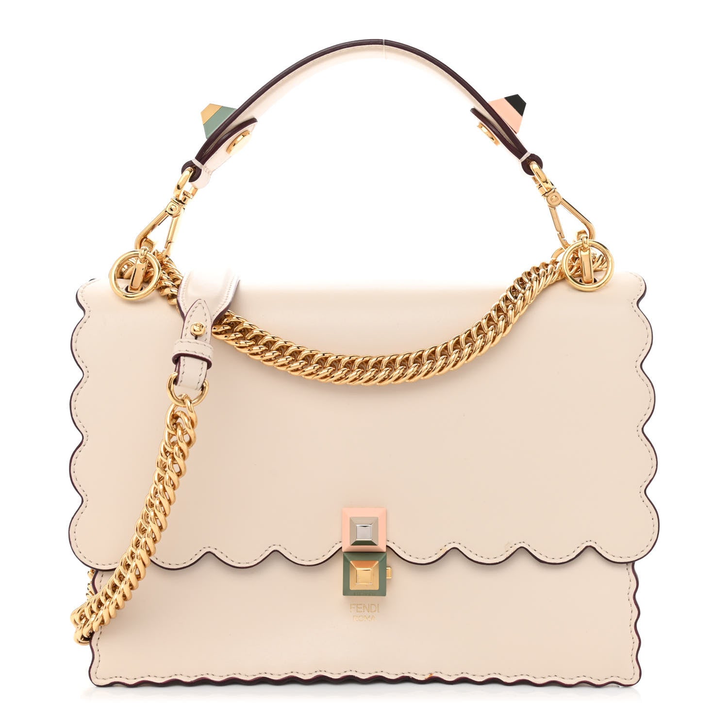 Fendi Vitello Liberty Scalloped Studded Kan I Shoulder Bag Camelia 1 of 11