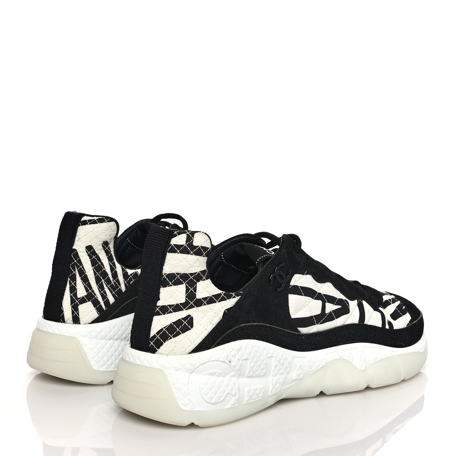 Chanel Nylon Suede Calfskin Printed Sneakers 41 White Black 4 of 8