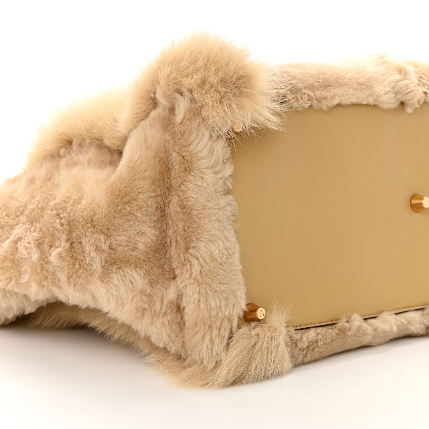 Fox Fur Sheepskin Elaphe Plexiglass FF Embossed XL Fendi Sunshine Shopper Tote Natural