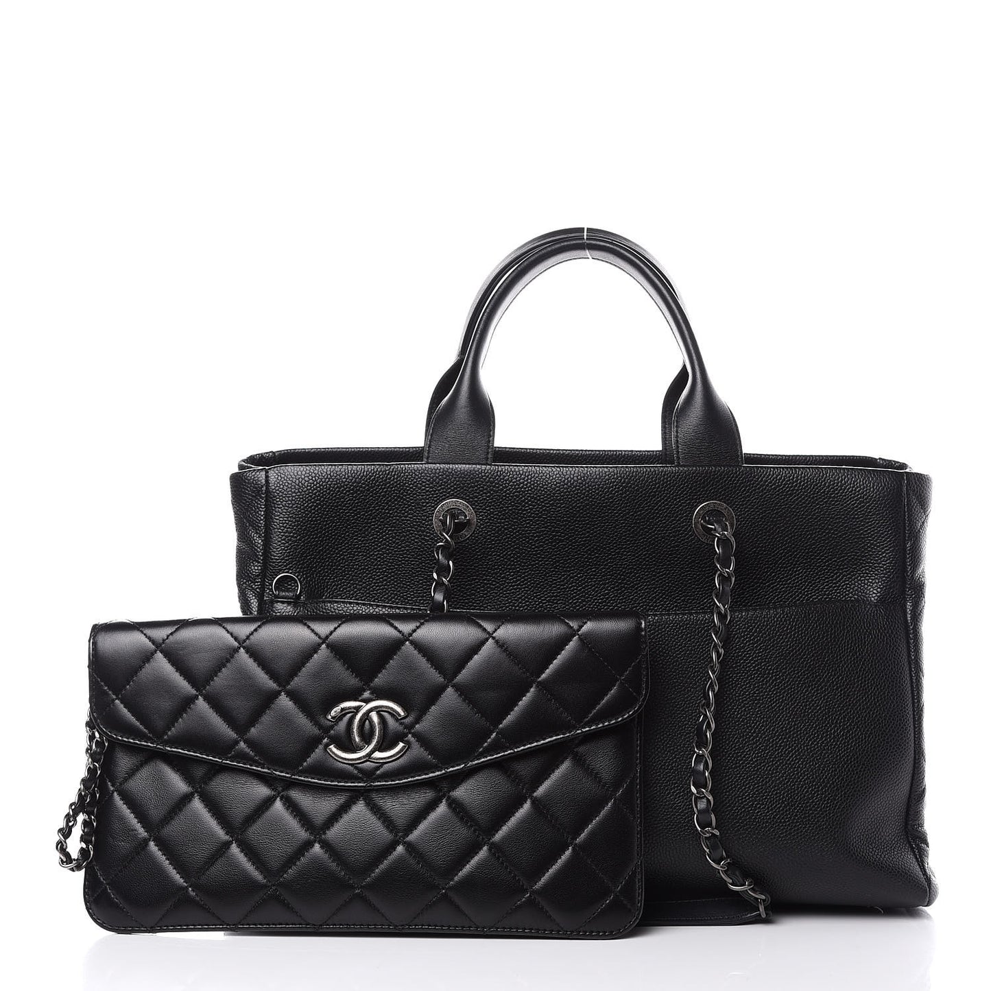 Caviar Lambskin Quilted Large Coco Break Shopping Bag Black