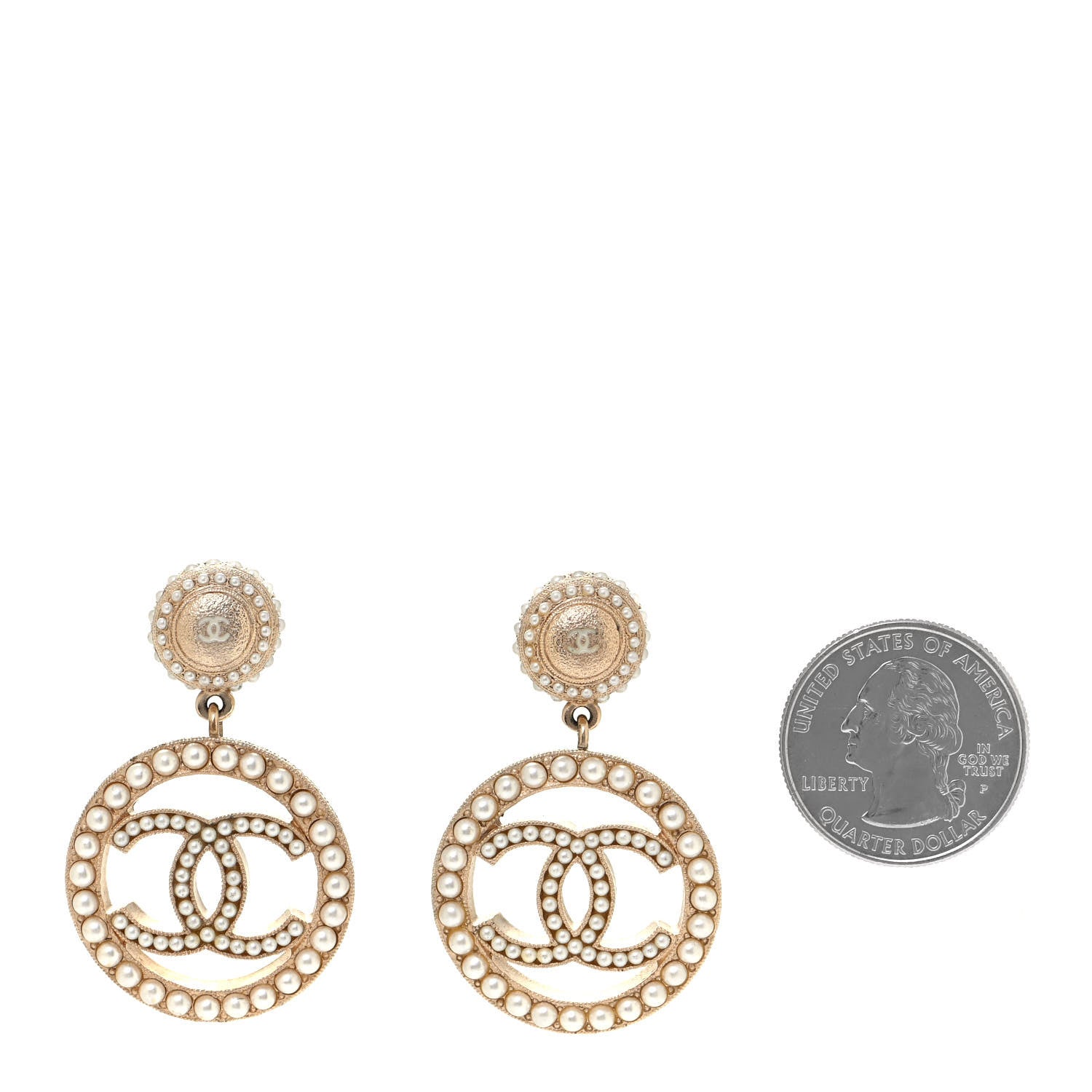 Chanel Pearl CC Drop Earrings Light Gold 2 of 4