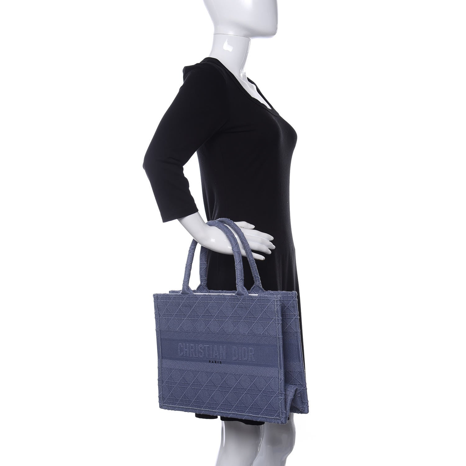 Christian Dior Embroidered Cannage Medium Book Tote Denim Blue 2 of 10