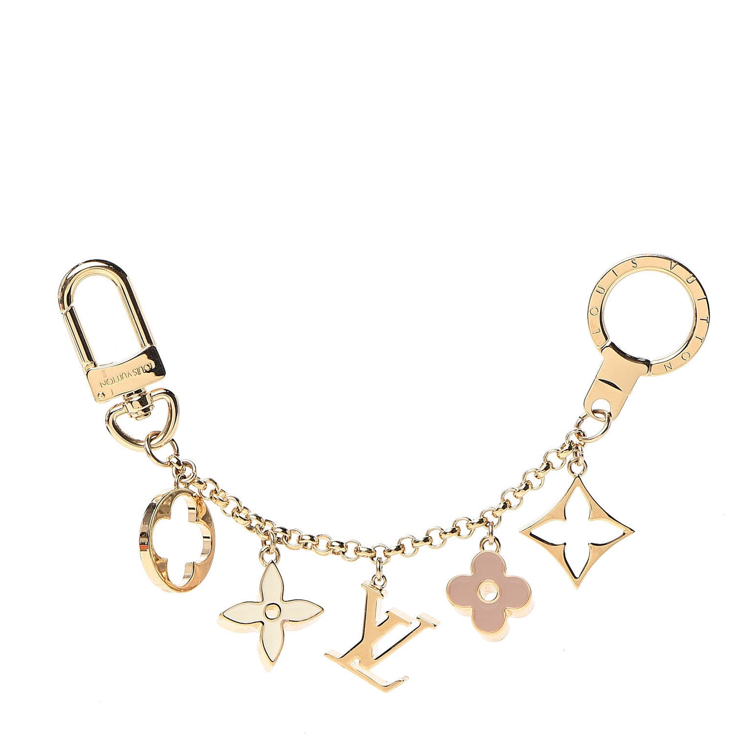 Brass Enamel Fleur De Monogram Bag Charm Chain Gold
