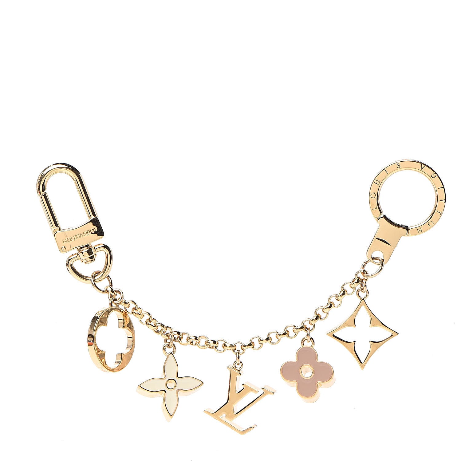 Louis Vuitton Brass Enamel Fleur De Monogram Bag Charm Chain Gold 1 of 3