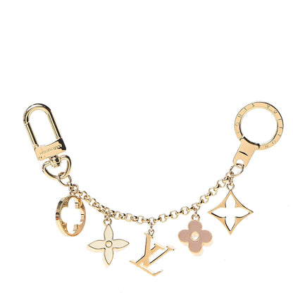 Louis Vuitton Brass Enamel Fleur De Monogram Bag Charm Chain Gold 1 of 3