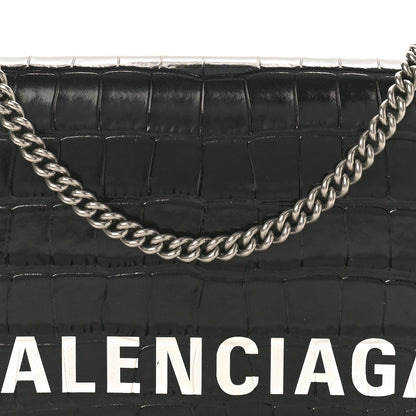 Balenciaga Shiny Calfskin Logo Crocodile Embossed Ville Wallet on Chain Black 8 of 13