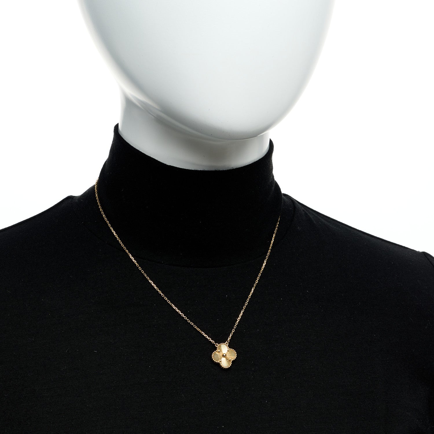 Van Cleef & Arpels 18K Yellow Gold Guilloche Vintage Alhambra Pendant Necklace 2 of 5