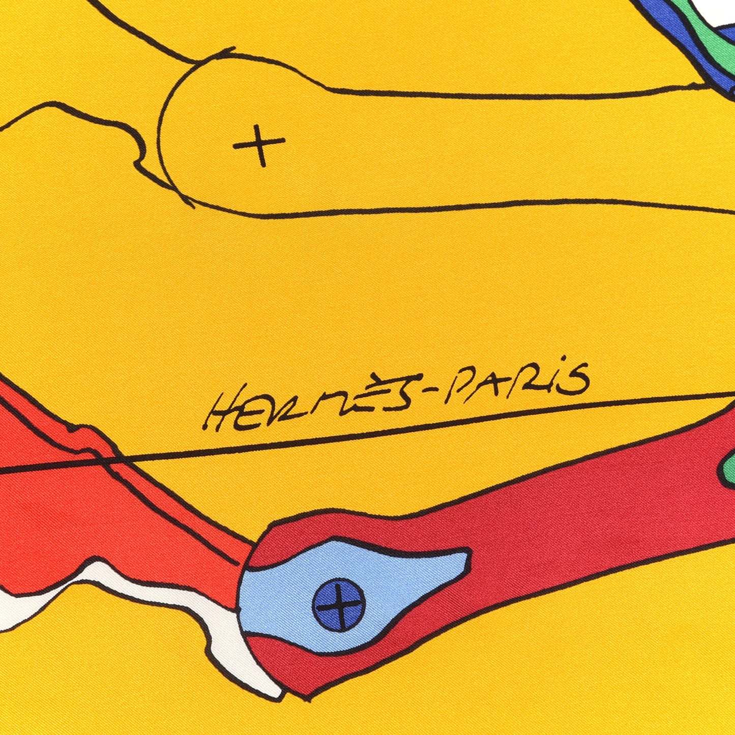 Silk Le Pegase d'Hermes Cut Wash Scarf 140 Gris Jaune D'or