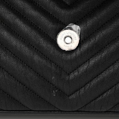 Saint Laurent Sheepskin Matelasse Chevron Monogram Medium College Bag Black 14 of 15