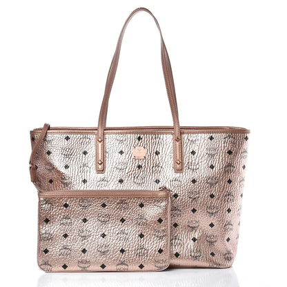 MCM Metallic Visetos Medium Shopper Tote Champagne Gold 3 of 11