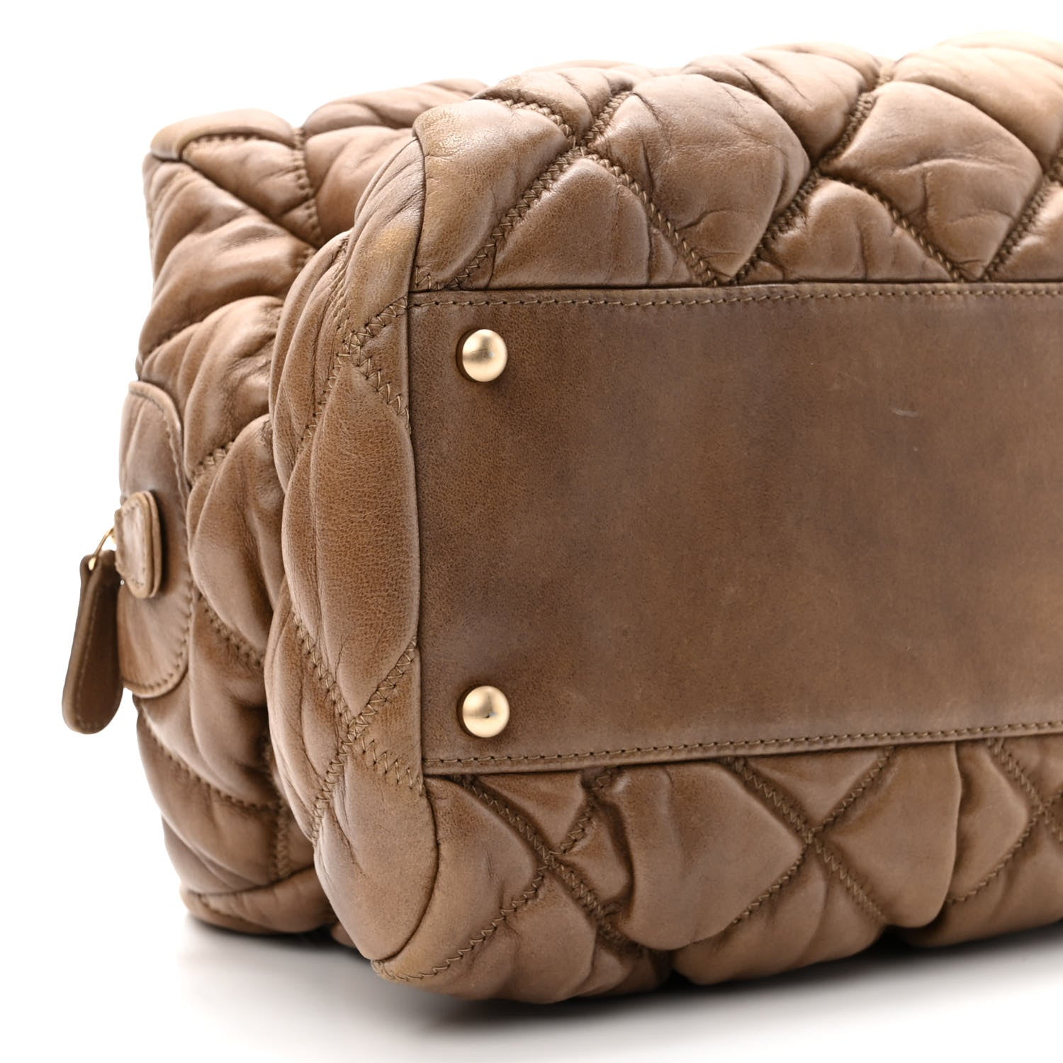 Chanel Lambskin Bubble Quilt Bowler Dark Beige 9 of 10