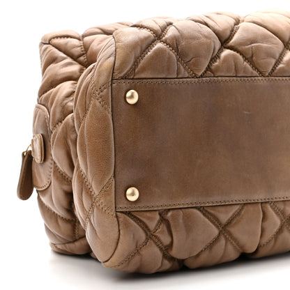 Chanel Lambskin Bubble Quilt Bowler Dark Beige 9 of 10