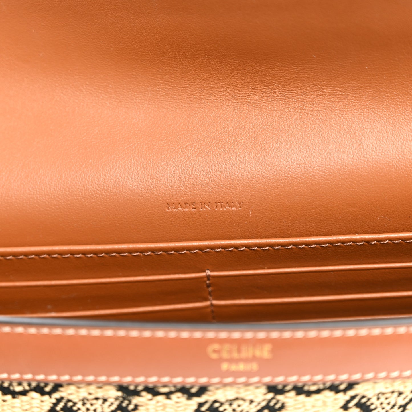 Raffia Jacquard Calfskin Triomphe Wallet on Chain Natural Tan
