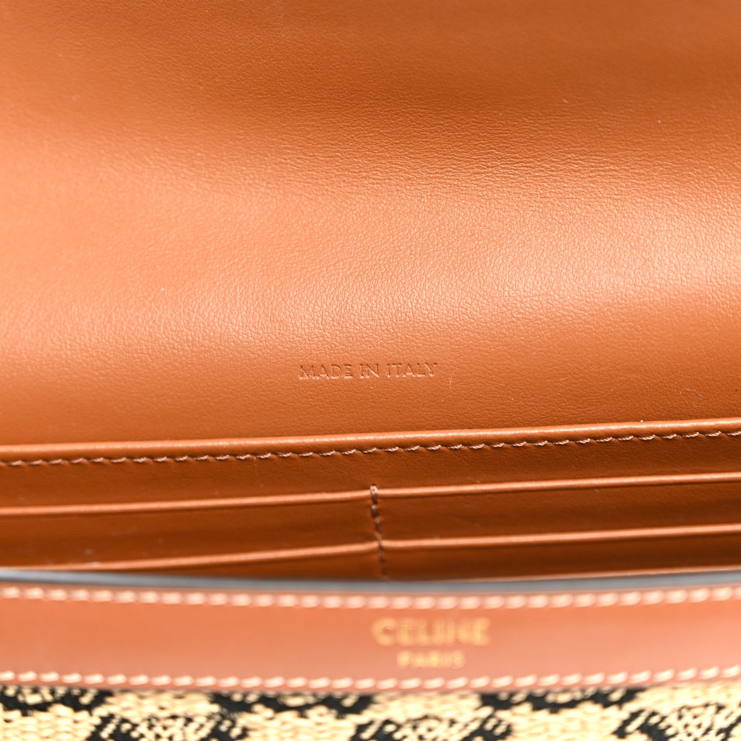 Celine Raffia Jacquard Calfskin Triomphe Wallet on Chain Natural Tan 6 of 9