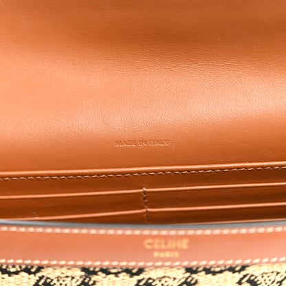 Celine Raffia Jacquard Calfskin Triomphe Wallet on Chain Natural Tan 6 of 9