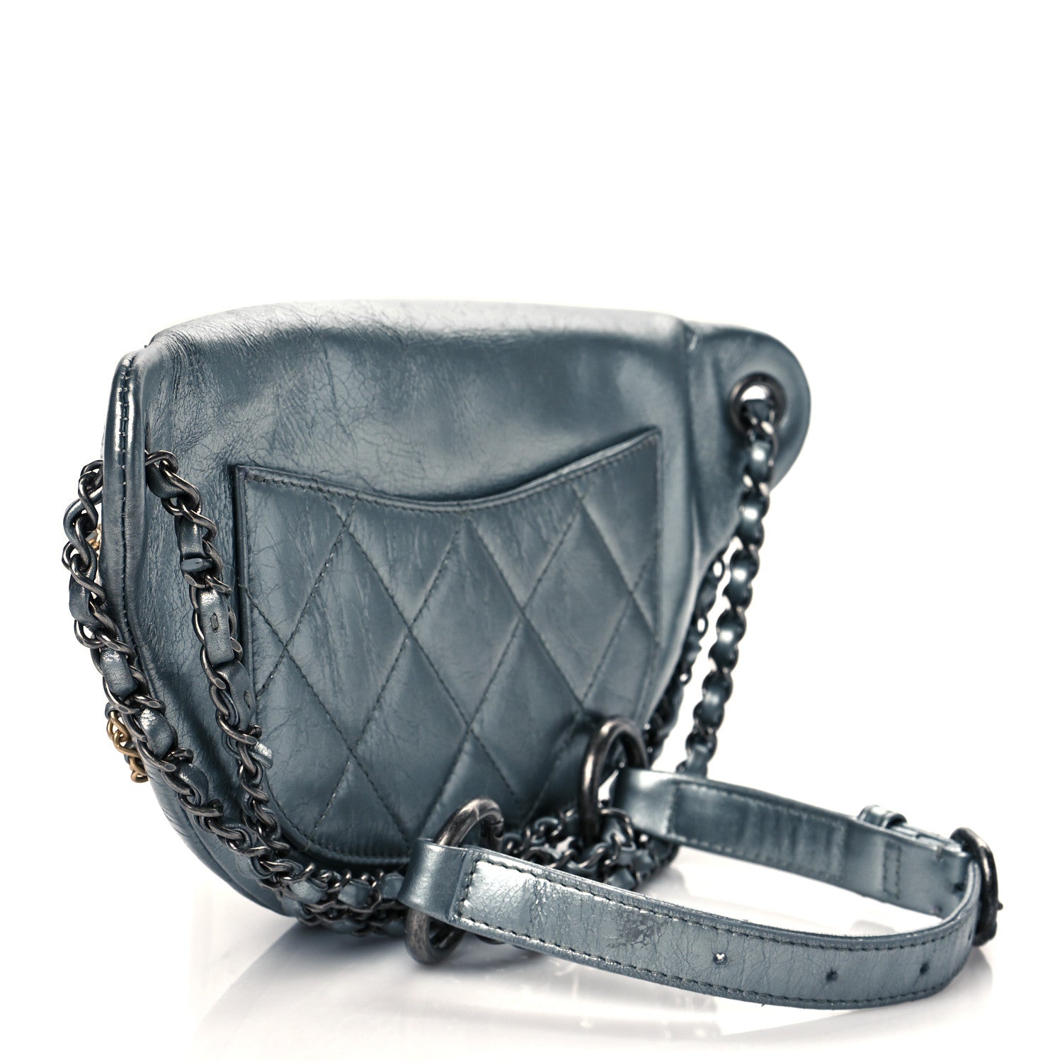 Chanel Metallic Crumpled Calfskin Chain 20s Signe Waist Bag Silver 3 of 10